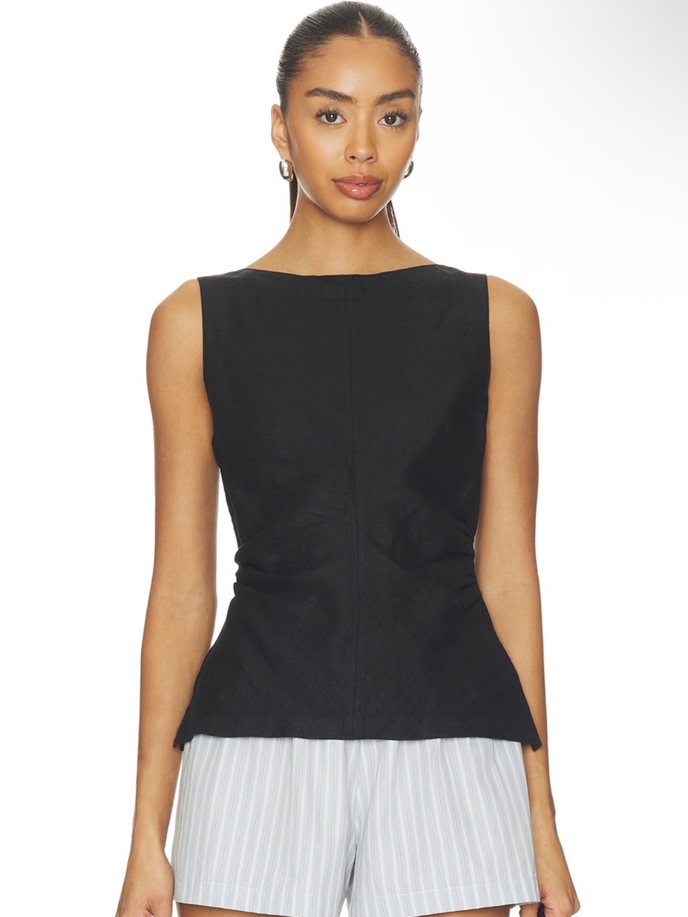Madewell Cinched Addison Boatneck Sleeveless Top in 100% Linen Revolve size 10